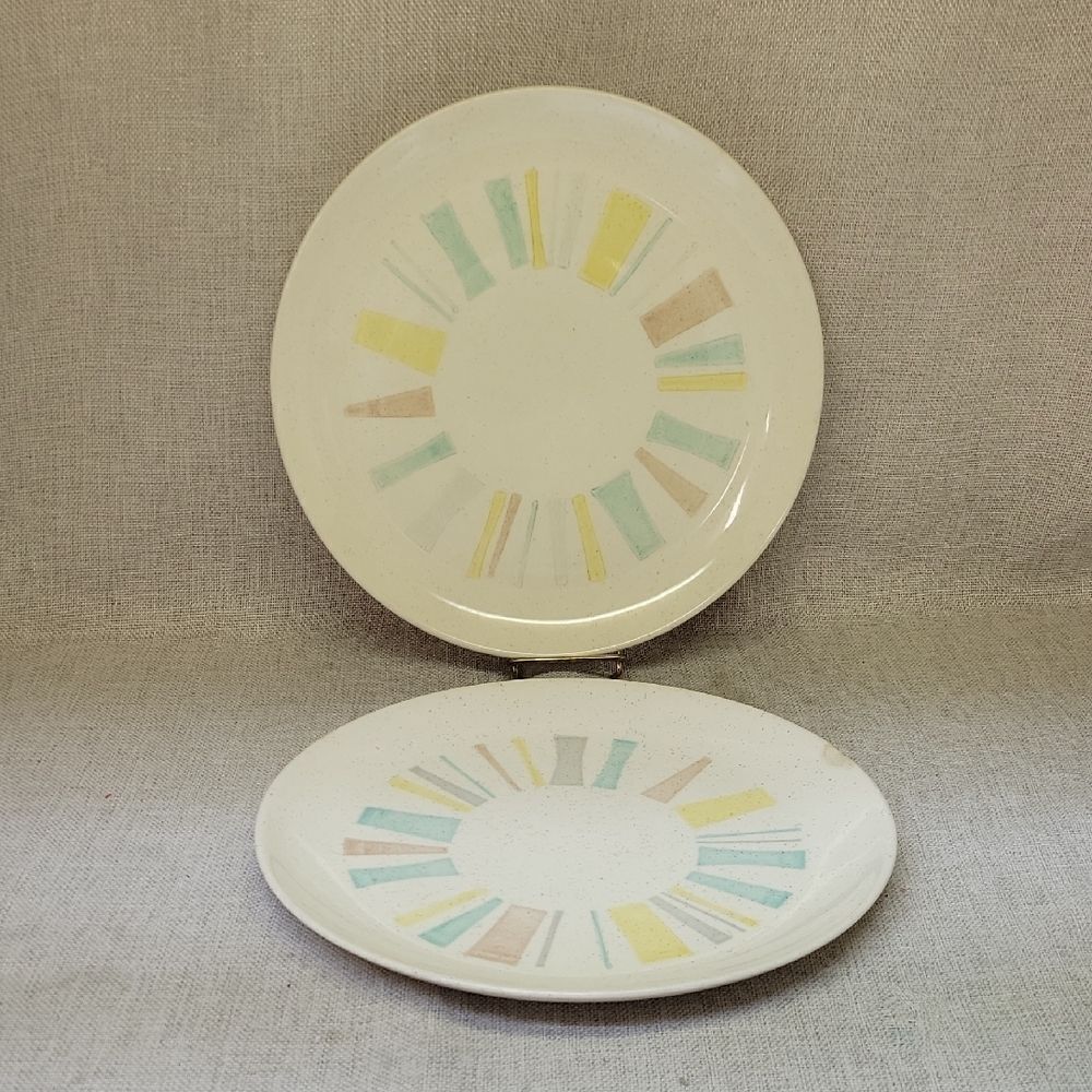 Vernon Kilns, ANYTIME Pattern, Hand Painted Vintage 10" Dinner Plates.